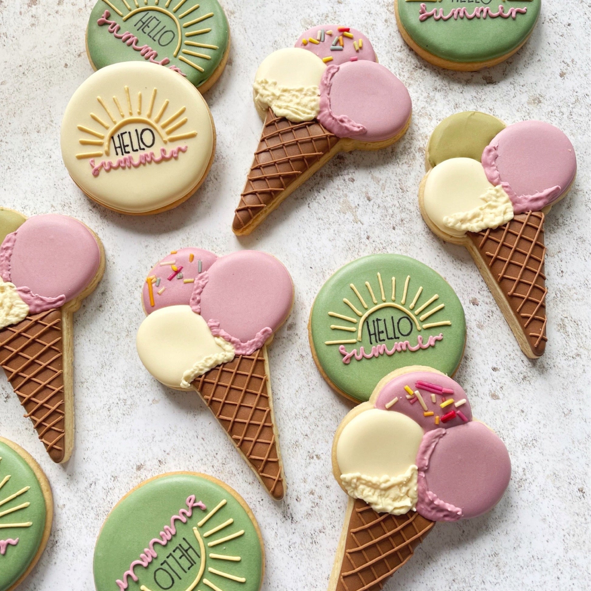 Elegant Ice Cream Iced Biscuits hand decorated