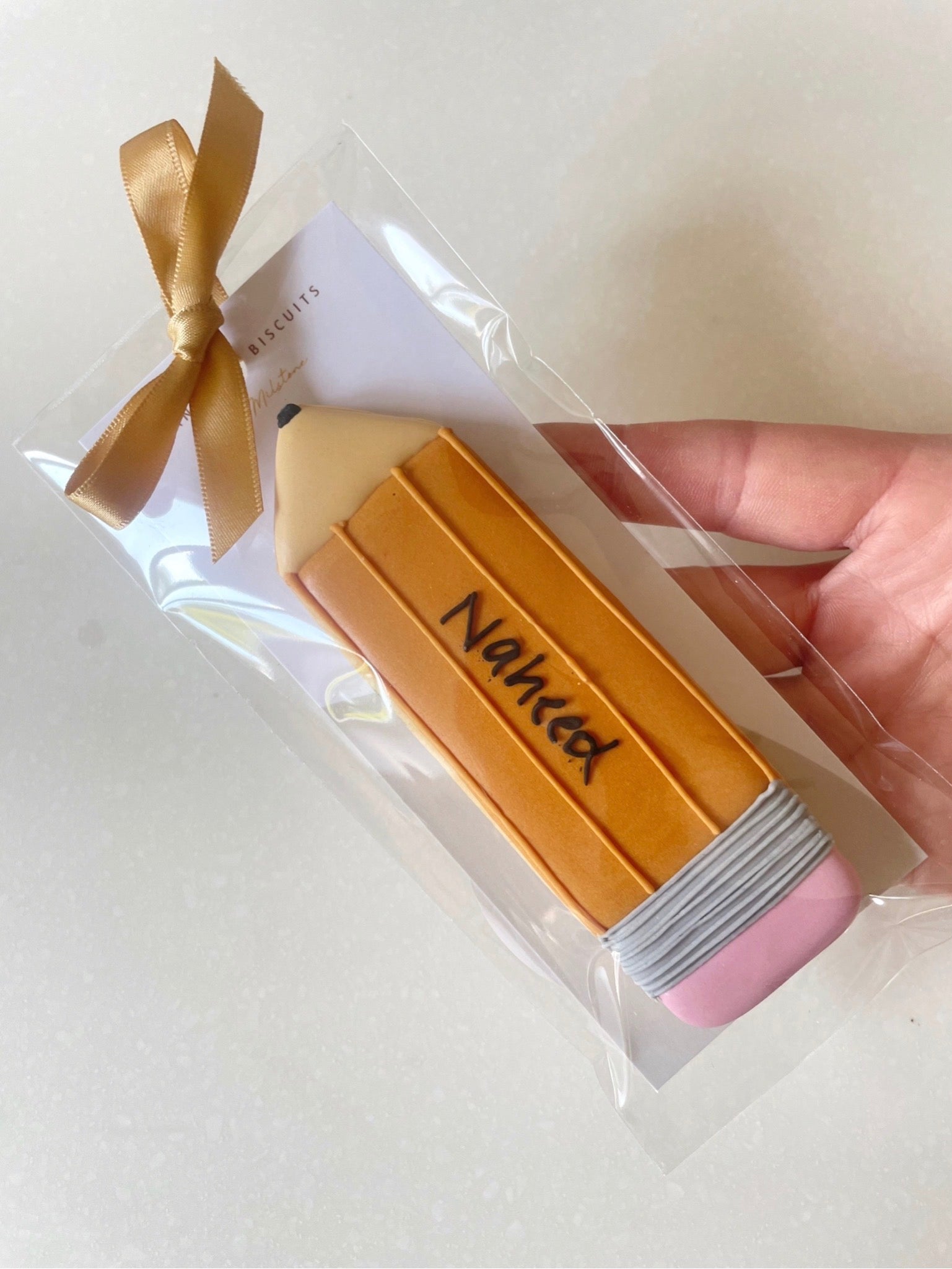 Thank You Teacher Pencil Biscuit hand decorated